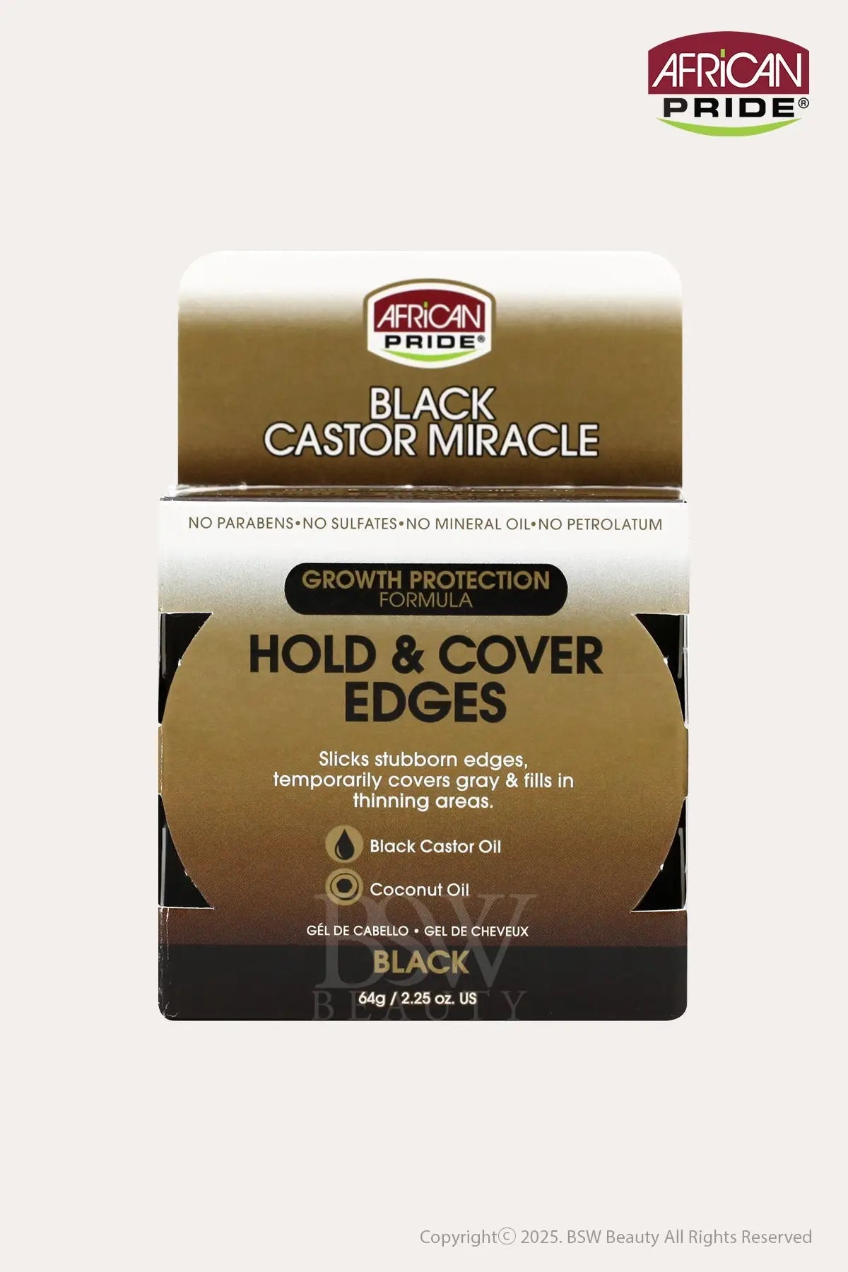 AFRICAN PRIDE BLACK CASTOR MIRACLE HOLD & COVER EDGES 2.25oz - BSW BEAUTY CANADA