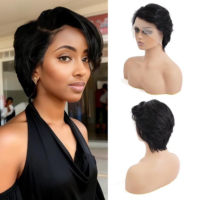Lace Front Pixie Cut 8 Inch 100% Human Hair Natural Color Wig
