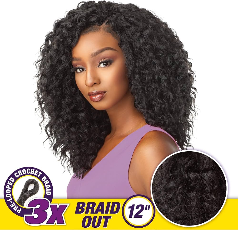 Sensationnel Lulutress Braid Out CrochetBraid – 3X Braid Out 12-Inch Synthetic Hair Extensions #1B