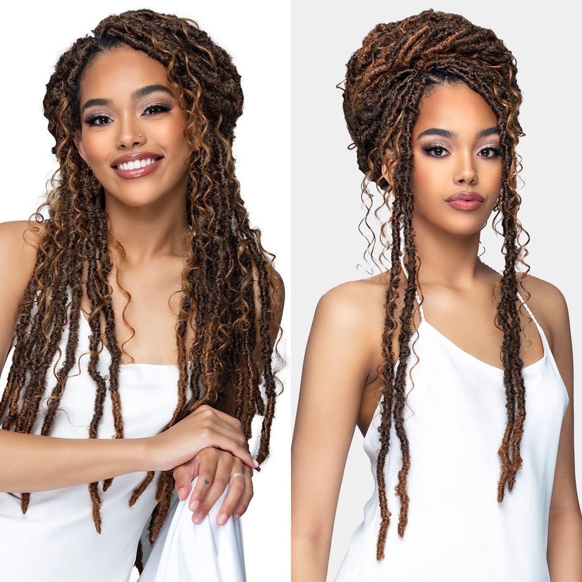 BOBBI BOSS Human Hair Blend Crochet Braids HBF001 HF Deep Curl BOHO Locs 26 (1B)