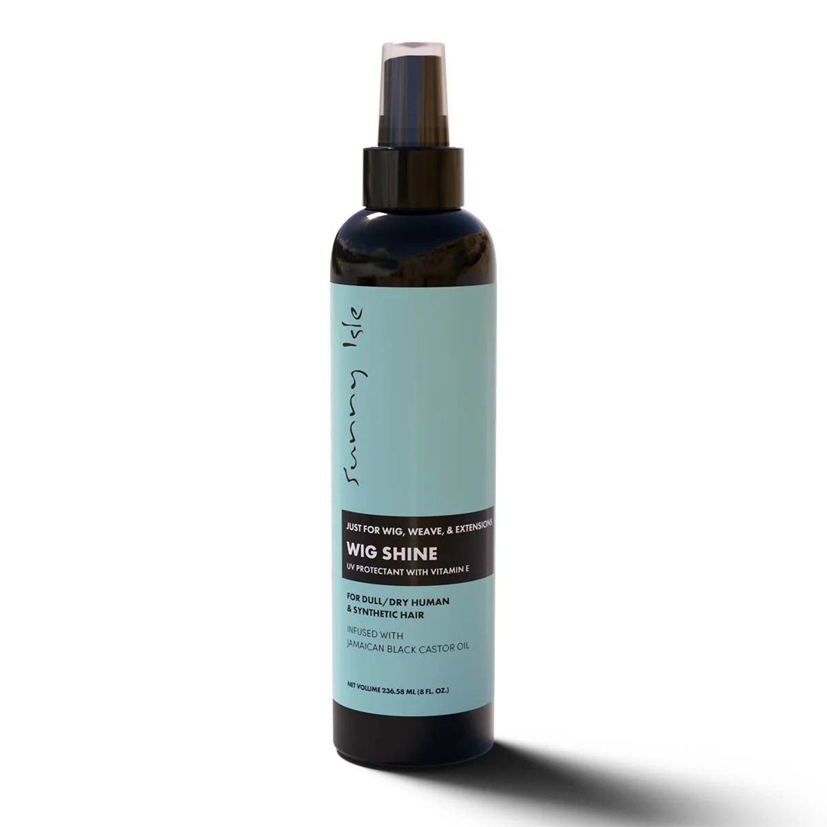 Sunny Isle Just For Wig Extensions Wig Shine 8oz | for Synthetic & Natural Hair | UV Protectant with Vitamin E Jamaican Black Castor Oil | High Shine Finishing Spray