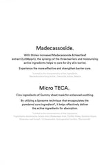 Ingredient and technology information page highlighting “Madecassoside” and “Micro TECA” text for Abib gummy sheet mask, Post Treatment Cica Mask