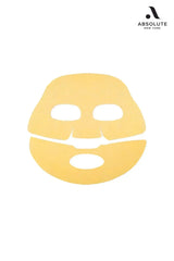 Gold-colored hydrogel sheet mask from Absolute New York 24K Gold Hydrogel Mask, Minimize Fine Lines and Wrinkles keyword, mask sheet isolated on white background