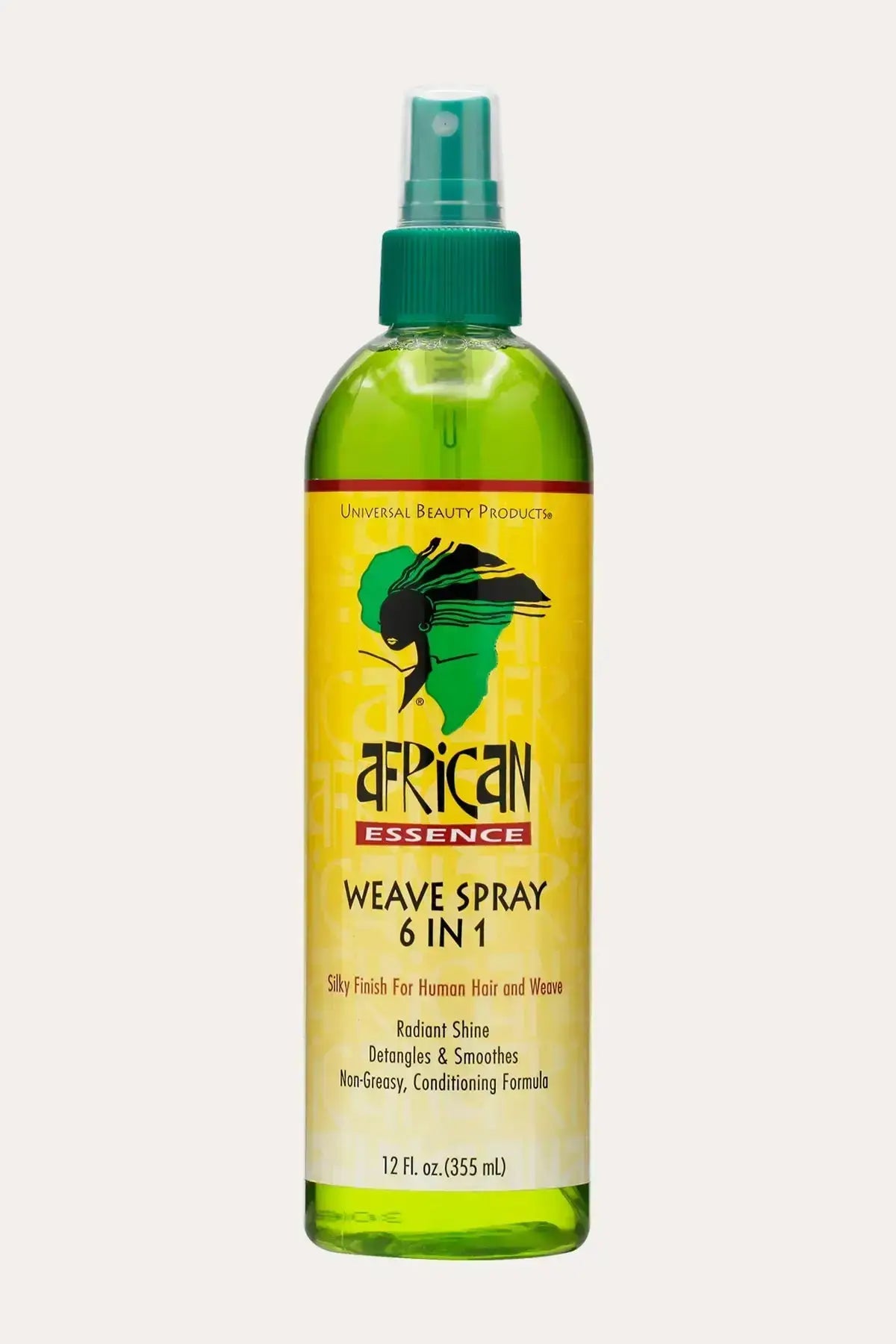 African Essence Weave Spray 6 in 1 detangler spray for tangled hair, 12 fl oz (355 mL) bottle front view
