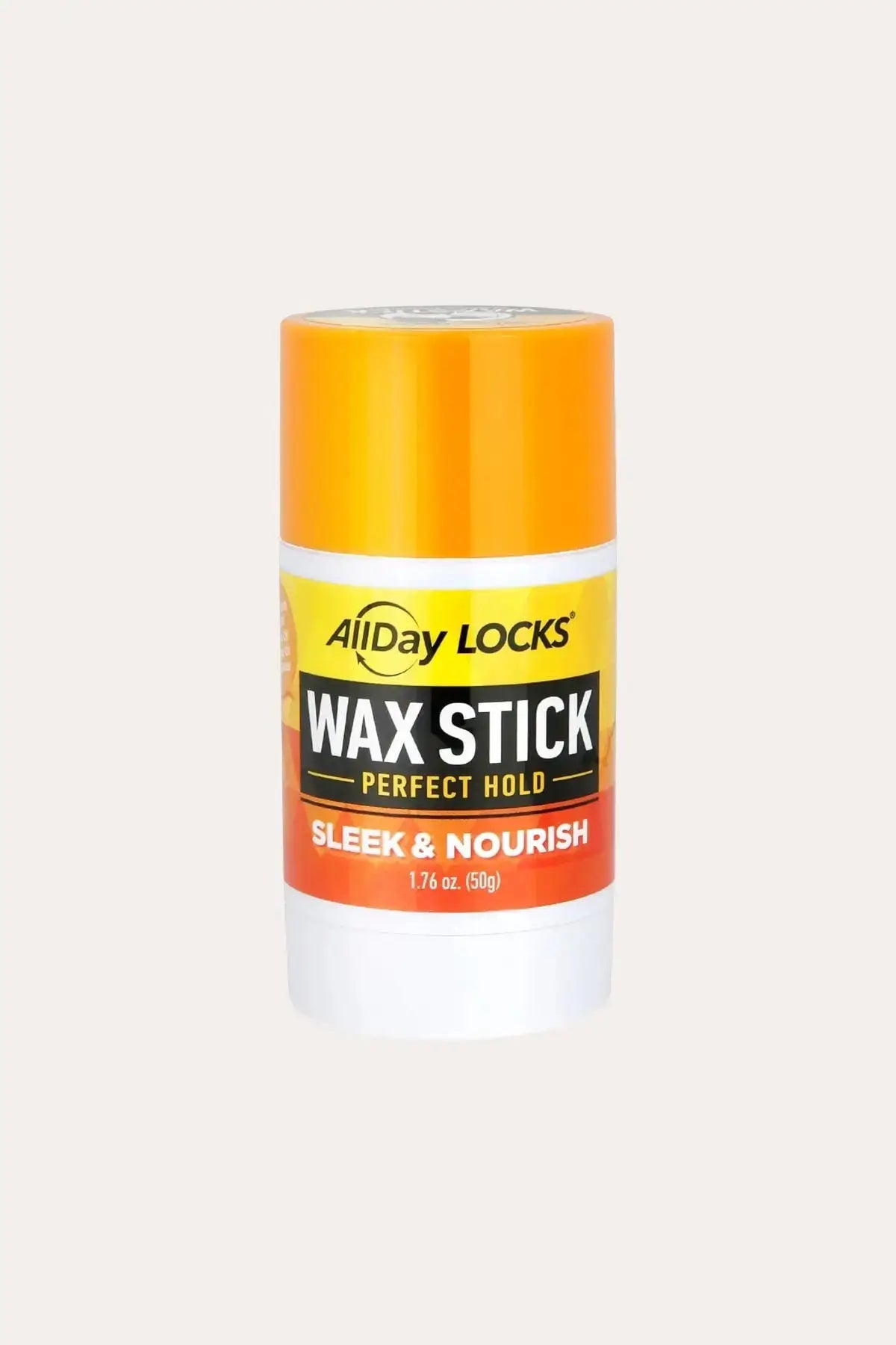 “AllDay Locks Wax Stick Perfect Hold Sleek & Nourish 50g, Slick Back Hair Wax Stick front view on a light background.”
