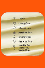 Icons indicating the vegan, cruelty-free, and safe formula of Amika Hydrating Hair Mask.