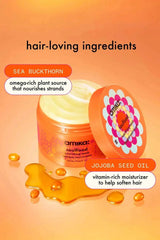 Key ingredients highlight featuring Sea Buckthorn and Jojoba Seed Oil in Amika Soulfood mask.