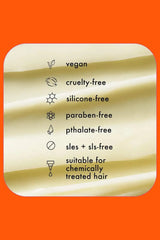 Icons highlighting the vegan, cruelty-free, and safe formula of the Amika Soulfood Nourishing Mask.