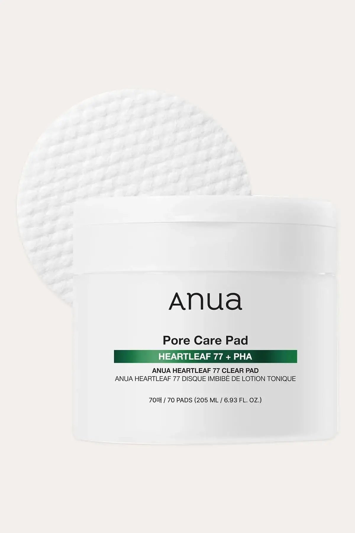 Anua Heartleaf 77 Clear Pad container with a single textured pad, acting as a gentle Exfoliating TONER for smooth skin.