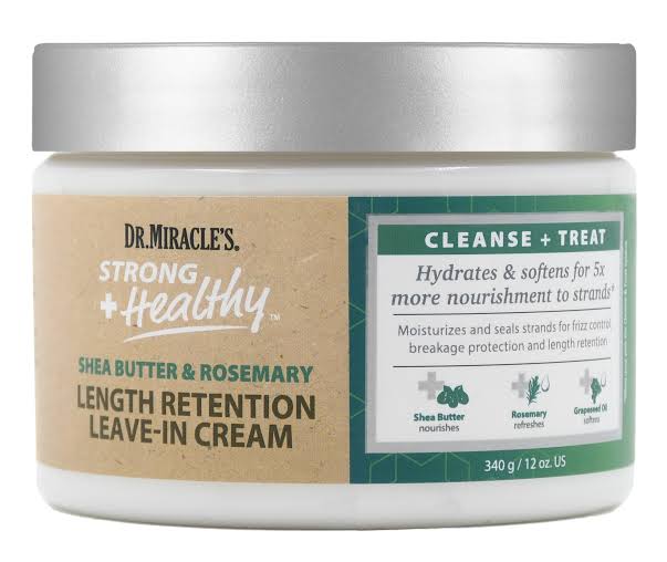 Dr.Miracle's Strong & Healthy Length Retention Leave In Cream. Contains Shea Butter