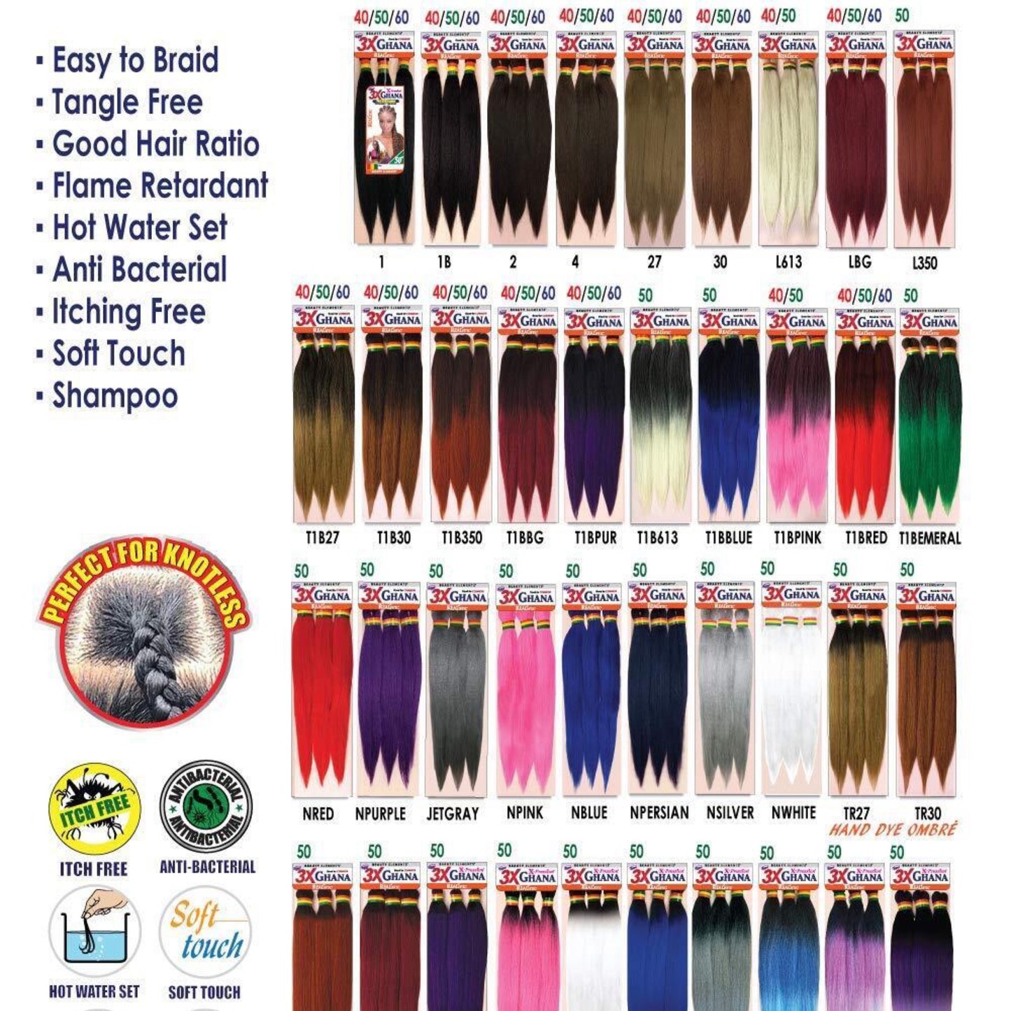 Ghana 3X Pre stretched Braid T1B/27