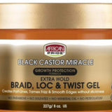 African Pride Black Castor Miracle Frizz Control Shine Enhancing Hair Gel oz