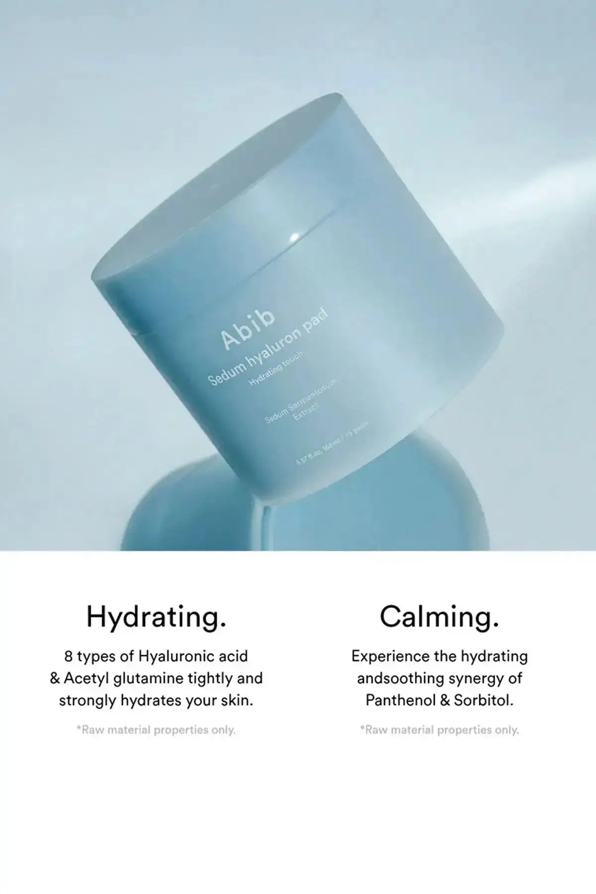 High-angle flat lay of a Sedum Sarmentosum Skincare pad, emphasizing its clear, watery, and cooling properties for skin relief.