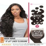 Sensationnel Virgin Remy Human Hair Weave Bare&Natural Body Wave 3Pcs with 4"X4"Closure (12"+14"+16"