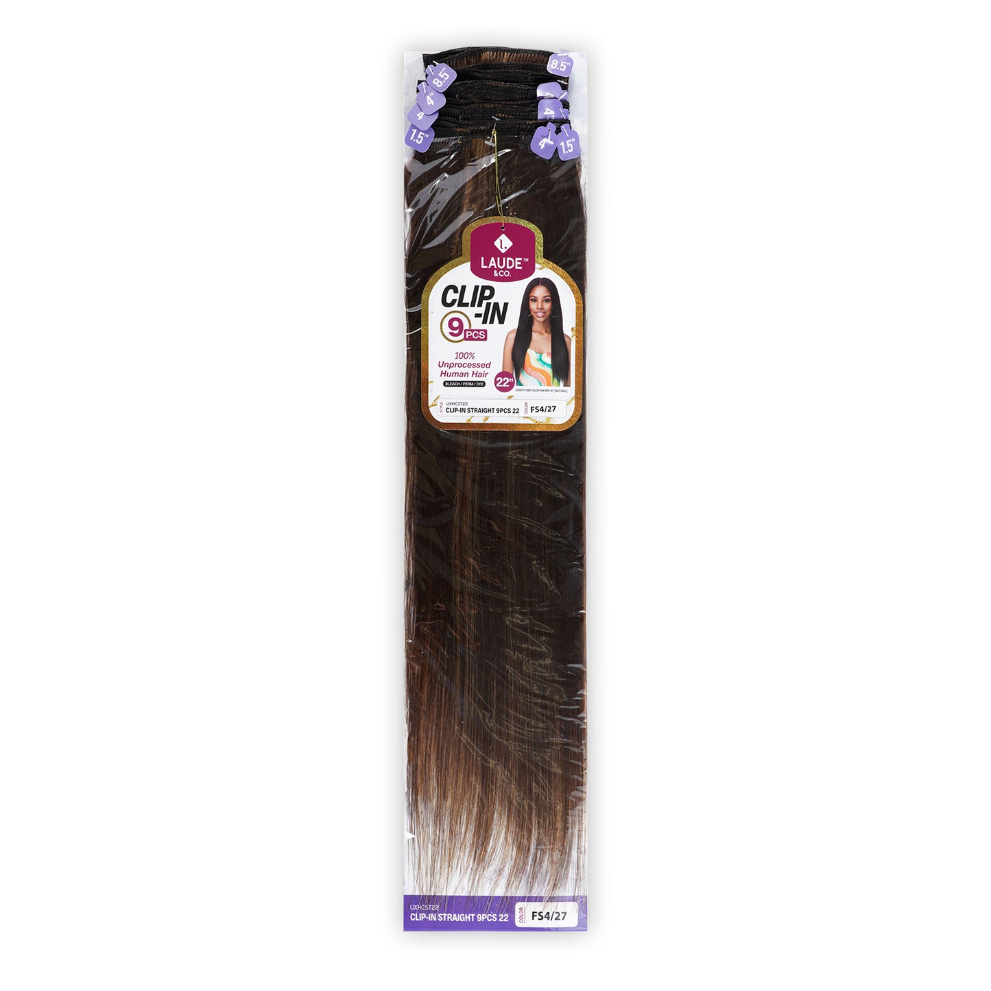 Laude Unprocessed Human Hair ClipIn Straight 9Pcs 1822